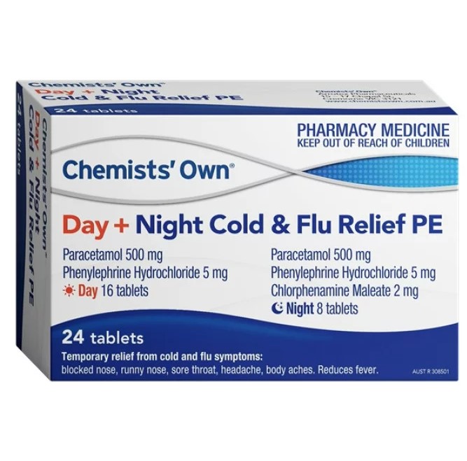 Chemists Own Day Plus Night Cold and Flu Relief PE 24 Tablets