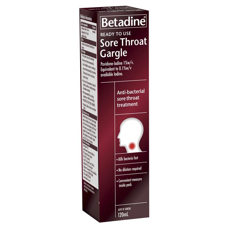 Betadine Ready To Use Sore Throat Gargle 120mL - Povidone Iodine