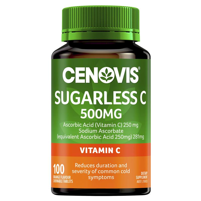 Cenovis Sugarless C 500mg Orange Flavour Chewable Tablets 100 Pack